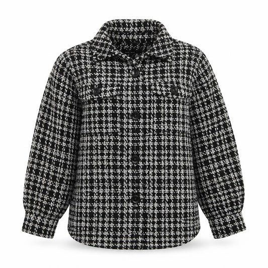 New Look Women’s Black White Check Tweed Pea Coat UK 8