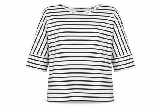 Jaeger Women’s Blue White Striped L Relaxed 3/4 Sleeve T-Shirt