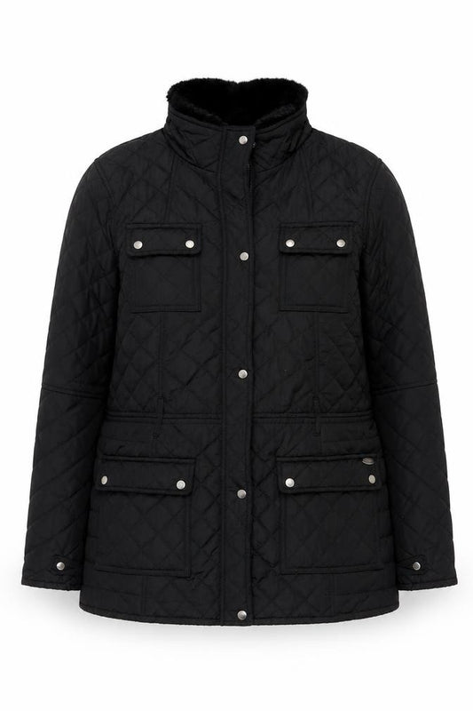 Firetrap Women Black Size 18 Quilted Padded Jacket Faux Fur Collar