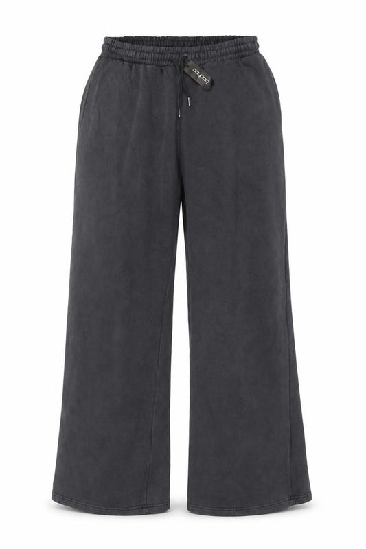 Boohoo Women Grey L Wide-Leg Fleece Sweatpants Drawstring Pockets