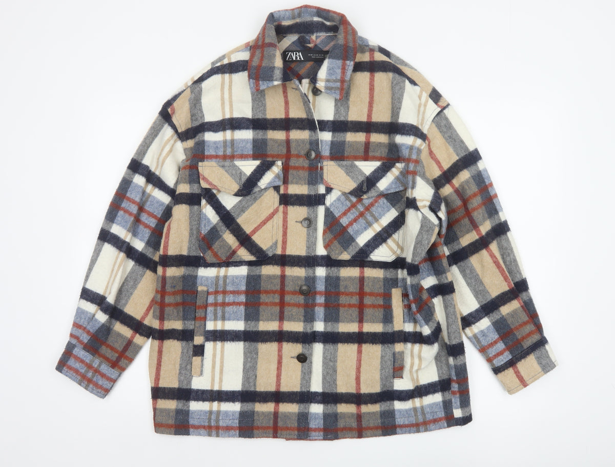 Zara Women’s Multicoloured Plaid Wool Blend Jacket XS Collared