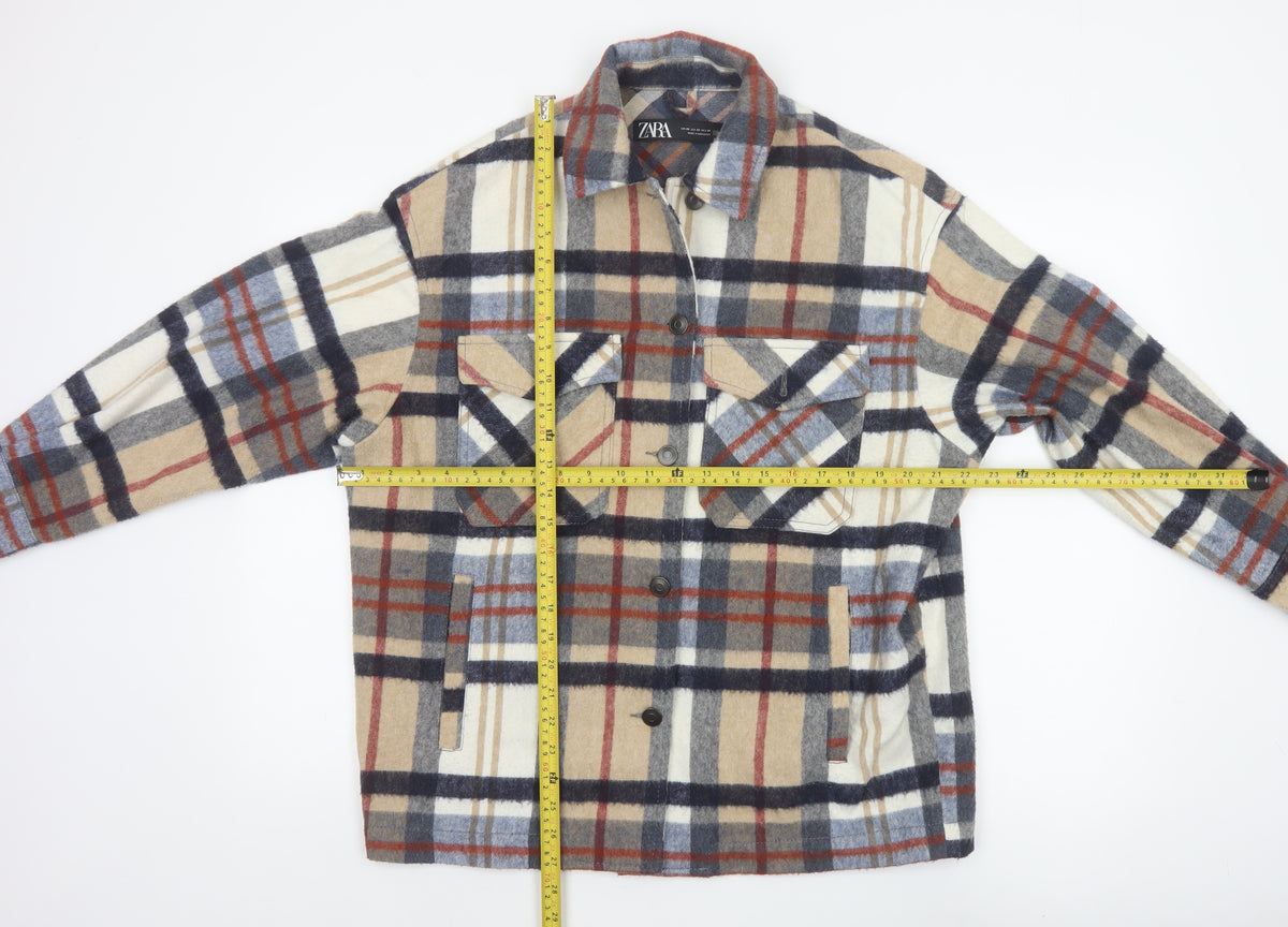 Zara Women’s Multicoloured Plaid Wool Blend Jacket XS Collared