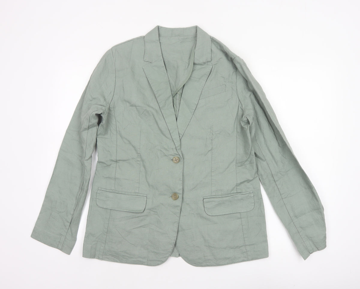 Lands' End Women's Green M Linen Tailored Single-Breasted Blazer