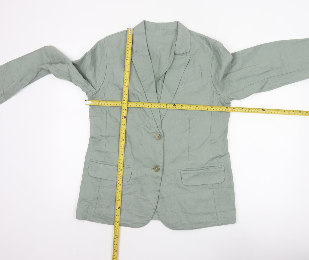 Lands' End Women's Green M Linen Tailored Single-Breasted Blazer