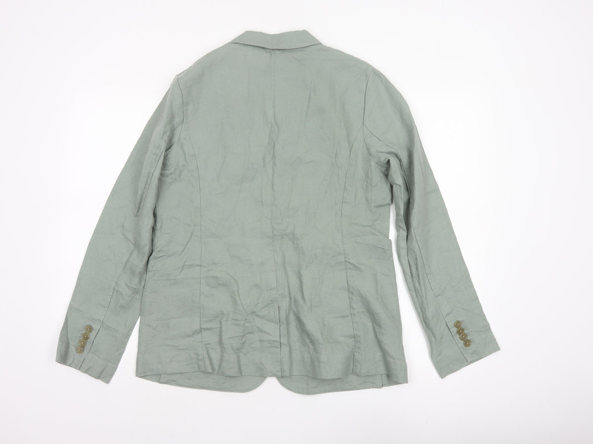 Lands' End Women's Green M Linen Tailored Single-Breasted Blazer