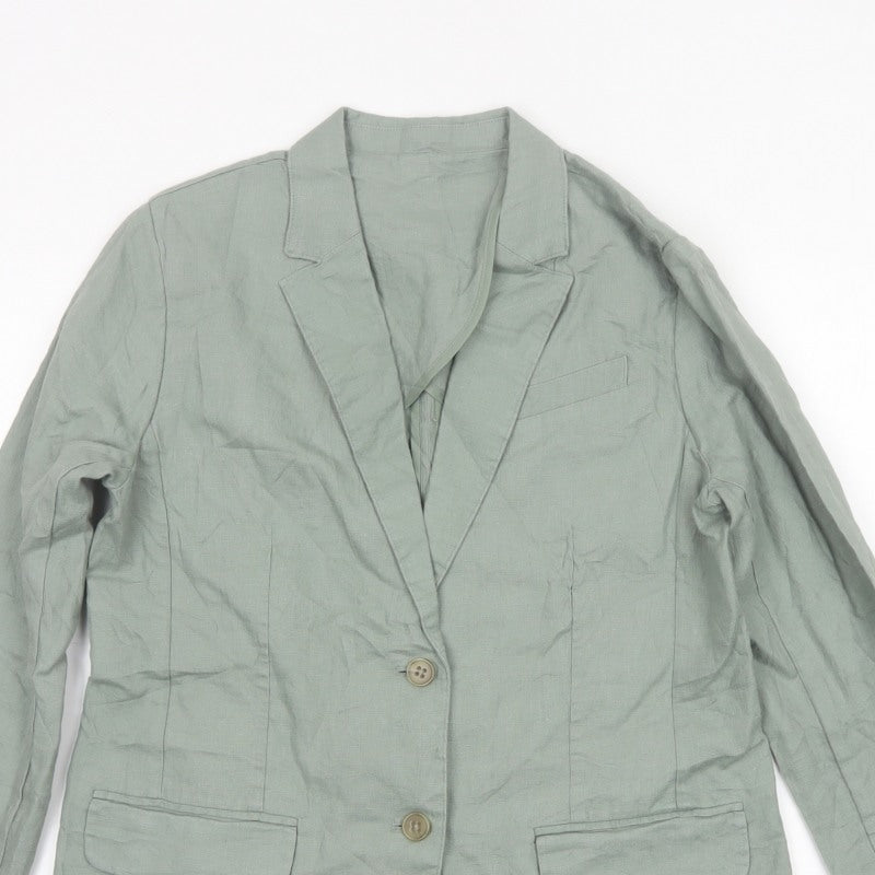 Lands' End Women's Green M Linen Tailored Single-Breasted Blazer