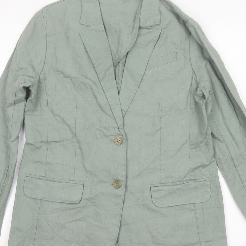 Lands' End Women's Green M Linen Tailored Single-Breasted Blazer