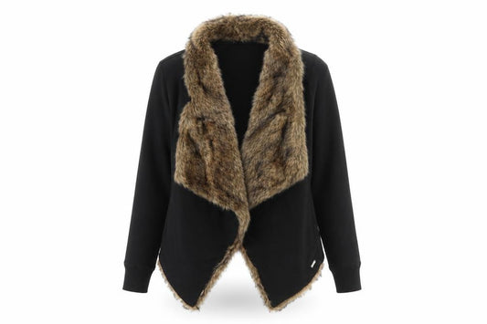 Hollister Women’s Black XS Faux Fur Trim Open Waterfall Jacket
