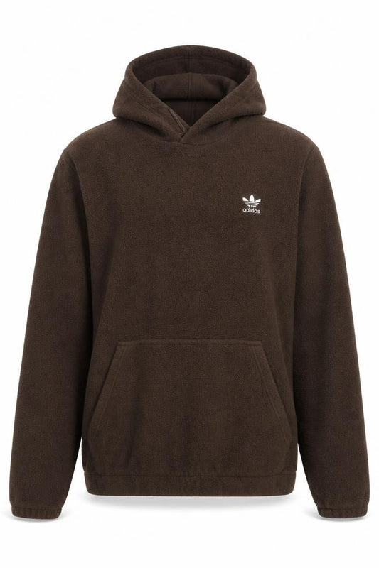 adidas Men's Brown L Fleece Pullover Hoodie Logo Pockets