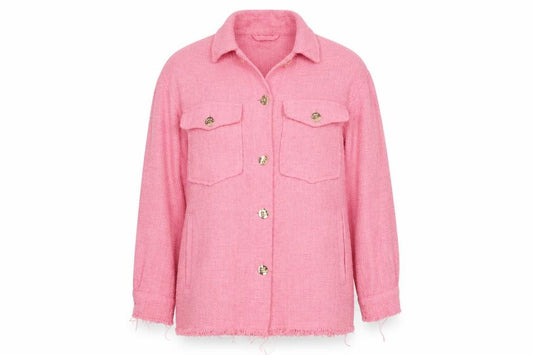 Zara Women Pink Size 8 Tweed Button Front Frayed Jacket