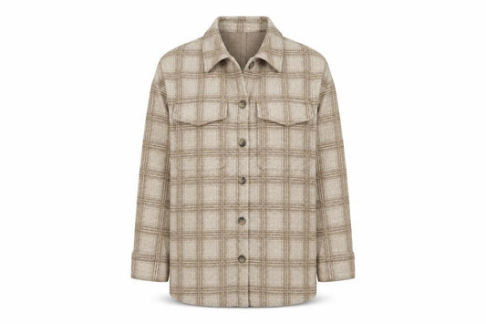 TU Women’s Beige Check Shirt Jacket Size 8 Collared Button Up