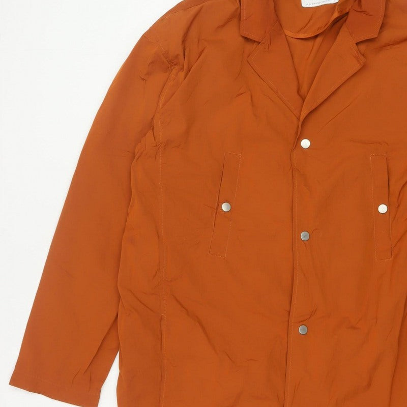 Topman Men's Orange XL Lightweight Snap Rain Coat Unlined