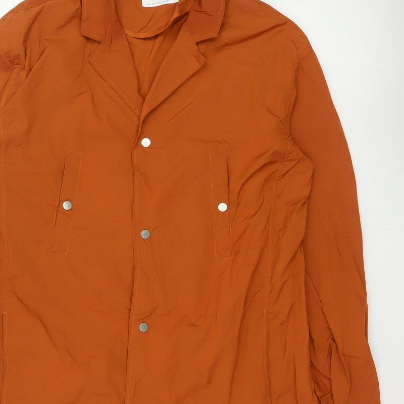 Topman Men's Orange XL Lightweight Snap Rain Coat Unlined