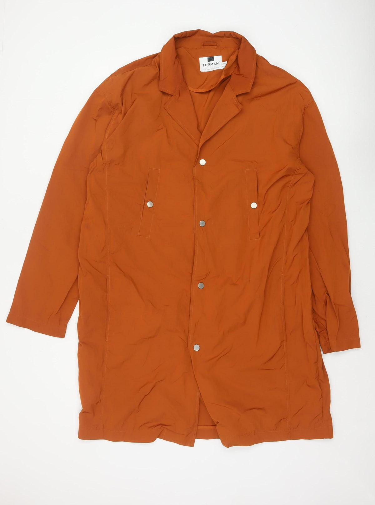 Topman Men's Orange XL Lightweight Snap Rain Coat Unlined