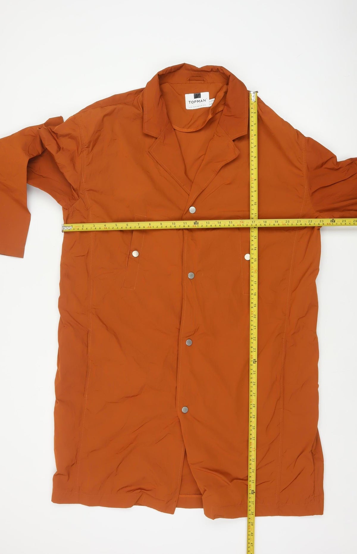 Topman Men's Orange XL Lightweight Snap Rain Coat Unlined