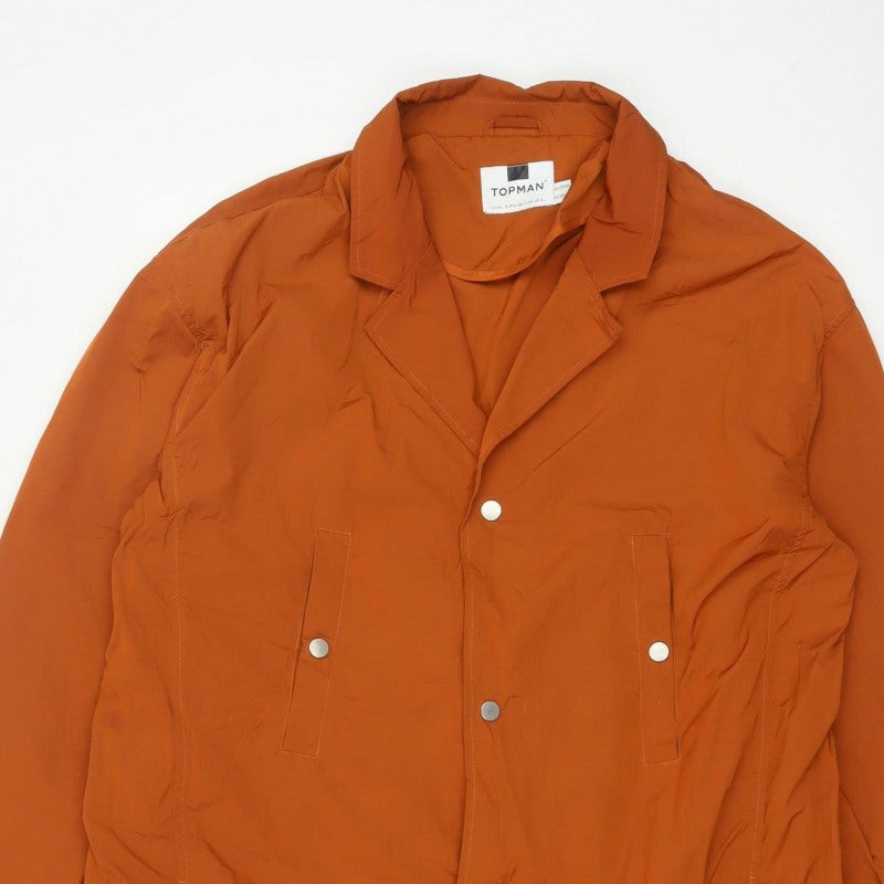 Topman Men's Orange XL Lightweight Snap Rain Coat Unlined