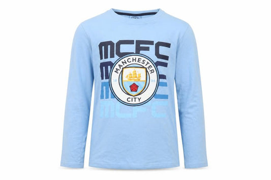 Manchester City Boys Blue 11-12 Years Long Sleeve Pyjama Top Football