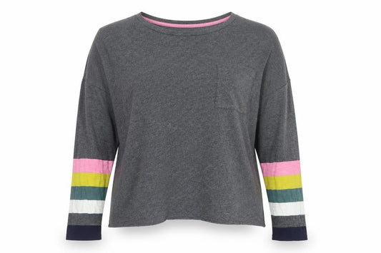 Boden Women Grey UK 14 Long Sleeve Cotton Jersey T-Shirt Striped Cuffs