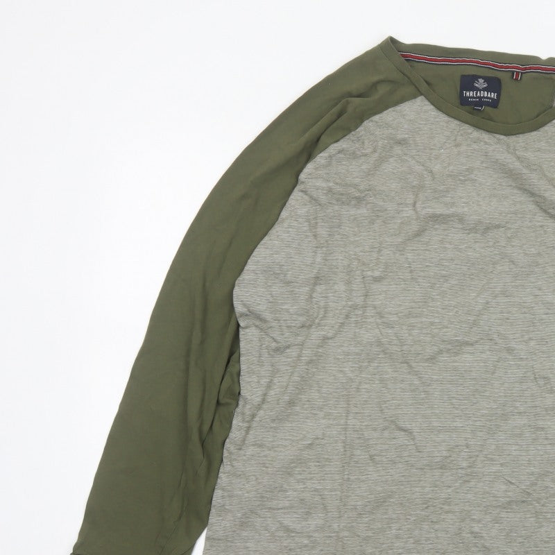 Threadbare Men Grey Green 2XL Raglan Long Sleeve Crew Neck Top