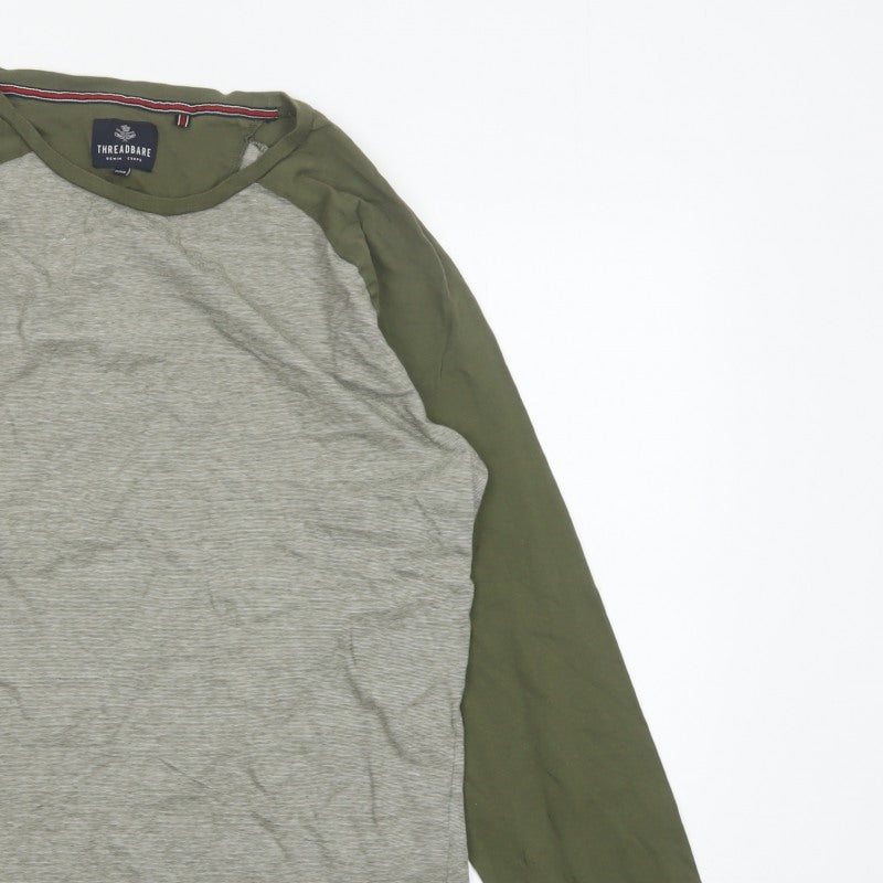 Threadbare Men Grey Green 2XL Raglan Long Sleeve Crew Neck Top