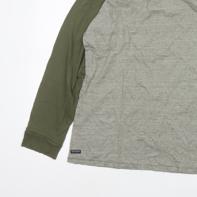 Threadbare Men Grey Green 2XL Raglan Long Sleeve Crew Neck Top