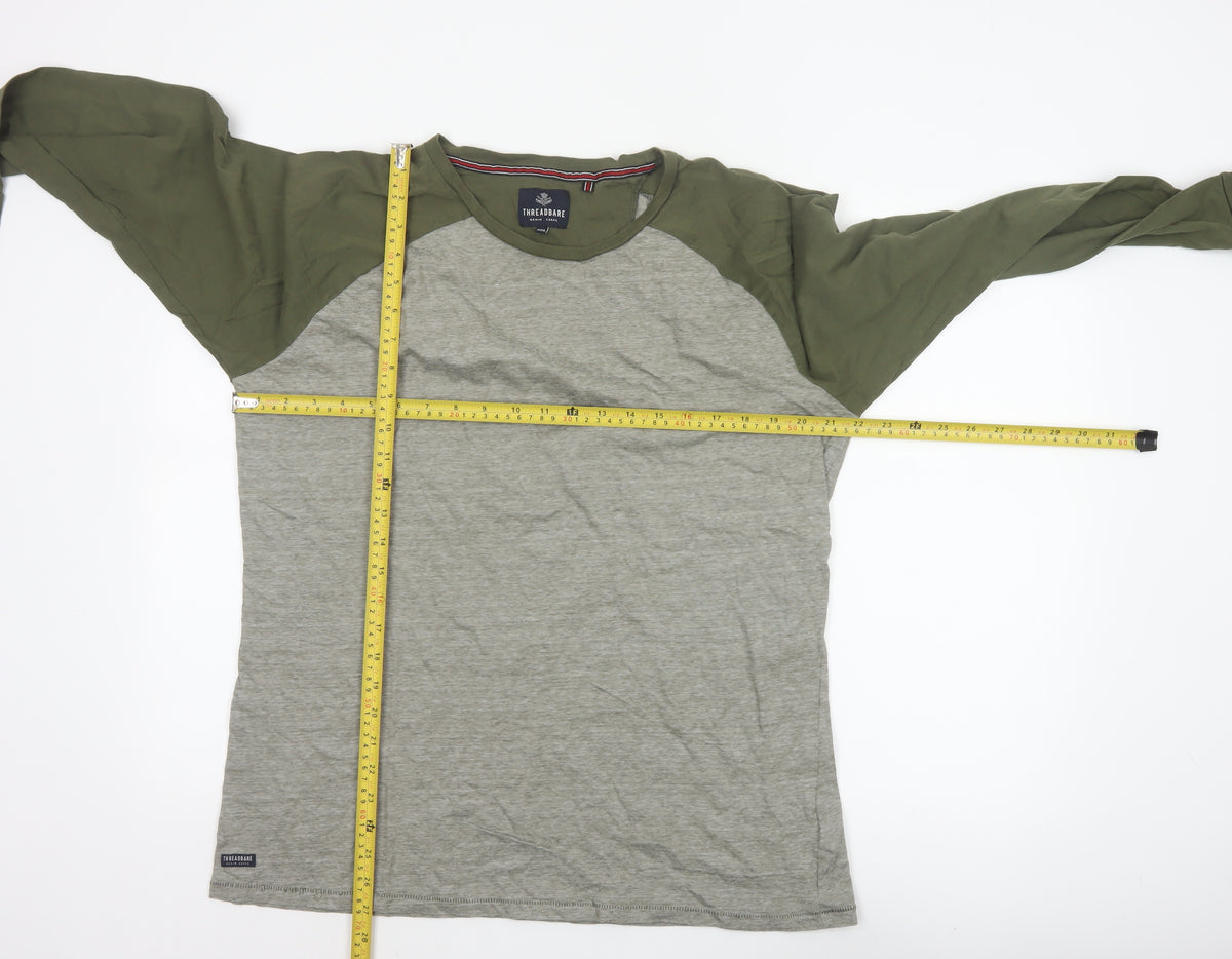 Threadbare Men Grey Green 2XL Raglan Long Sleeve Crew Neck Top