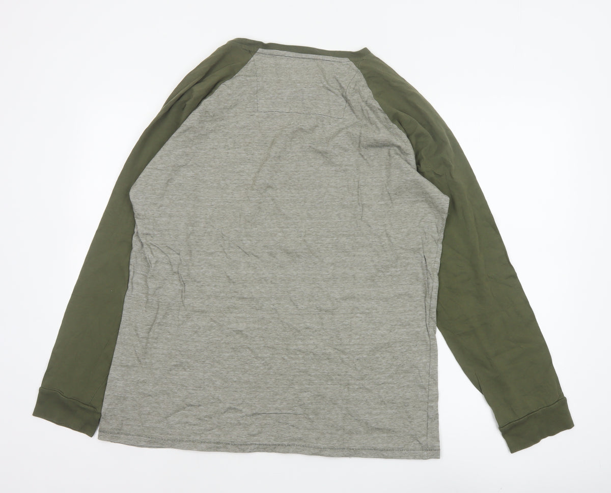 Threadbare Men Grey Green 2XL Raglan Long Sleeve Crew Neck Top