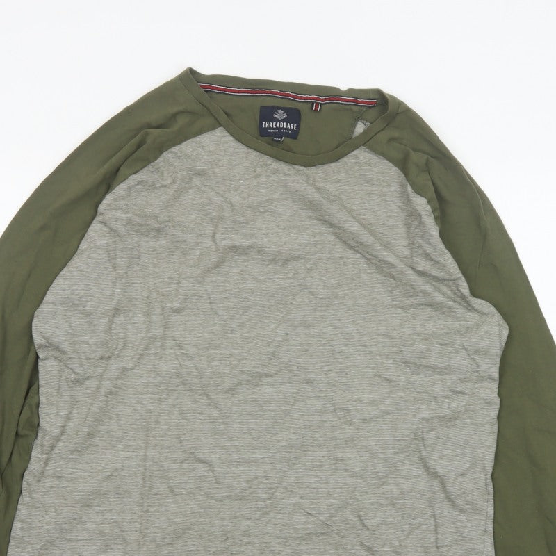 Threadbare Men Grey Green 2XL Raglan Long Sleeve Crew Neck Top