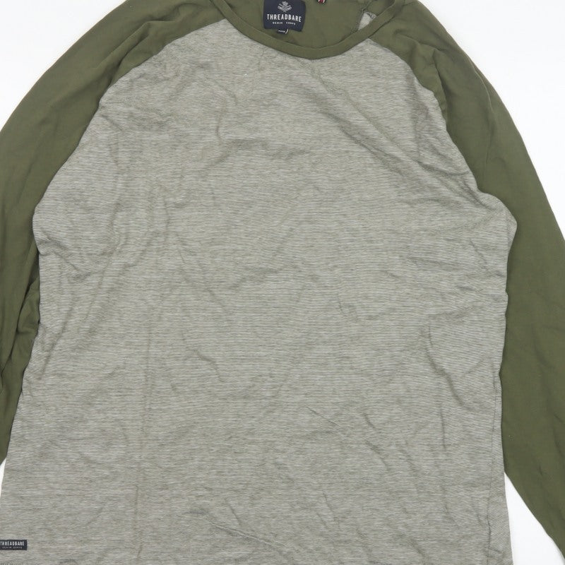 Threadbare Men Grey Green 2XL Raglan Long Sleeve Crew Neck Top