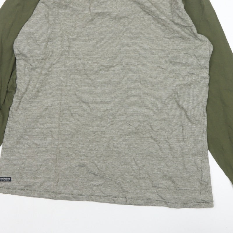 Threadbare Men Grey Green 2XL Raglan Long Sleeve Crew Neck Top