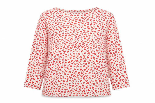 Marks and Spencer Women White Red Heart Print UK 16 3/4 Sleeve T-Shirt