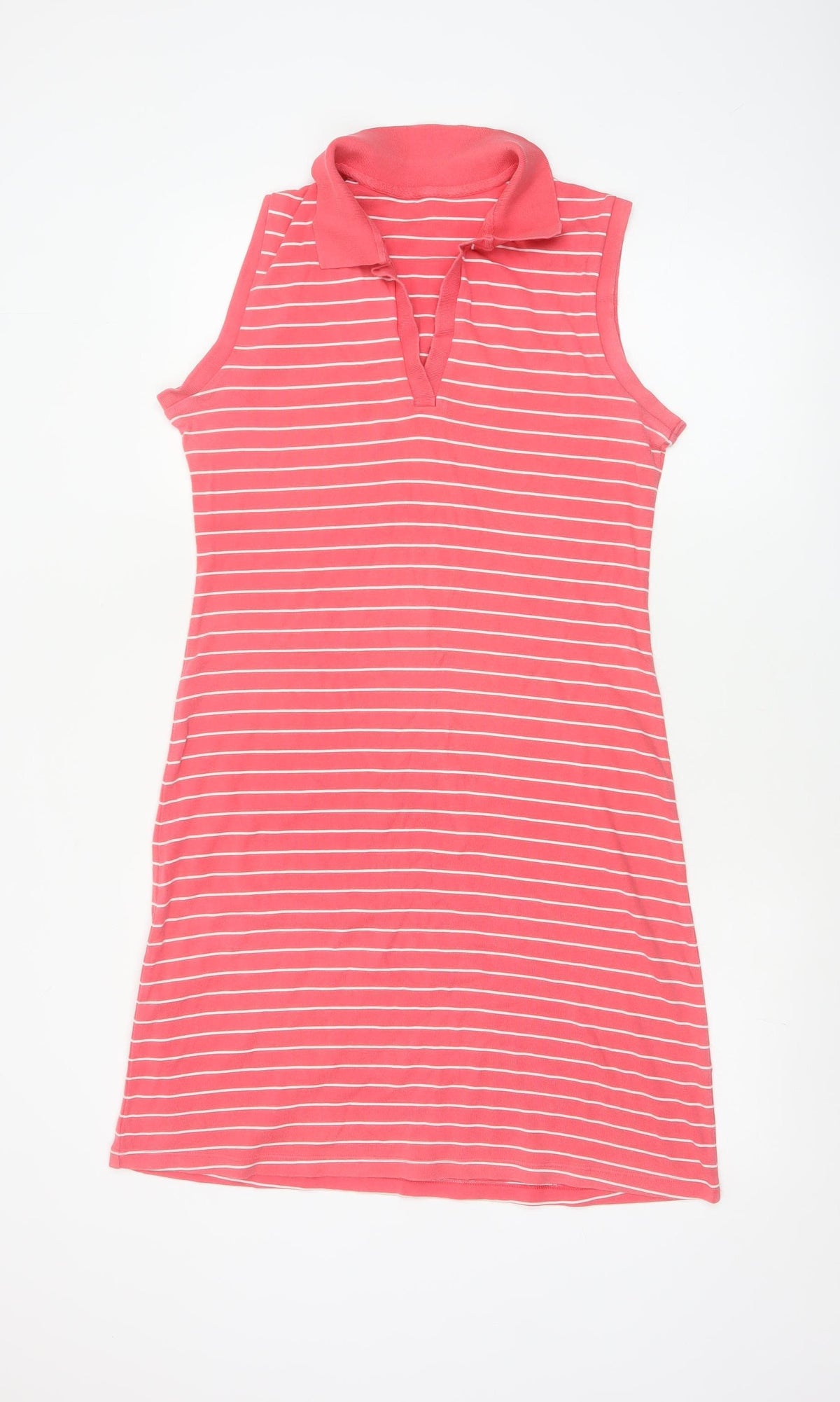 Marks & Spencer Women Pink Stripe Sleeveless Collared Shift Dress UK 14