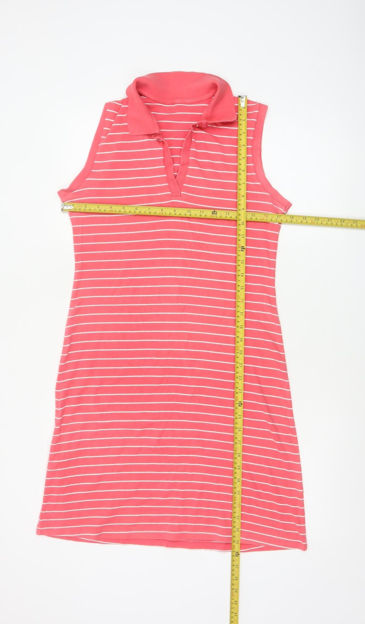 Marks & Spencer Women Pink Stripe Sleeveless Collared Shift Dress UK 14