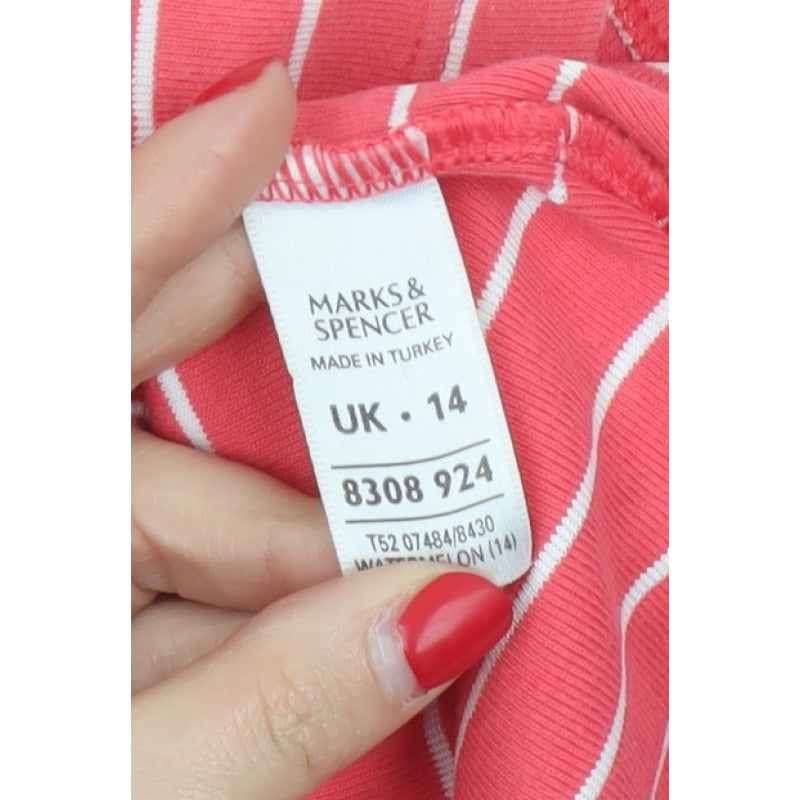 Marks & Spencer Women Pink Stripe Sleeveless Collared Shift Dress UK 14