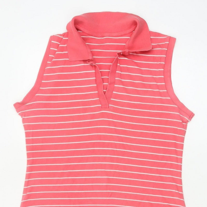 Marks & Spencer Women Pink Stripe Sleeveless Collared Shift Dress UK 14