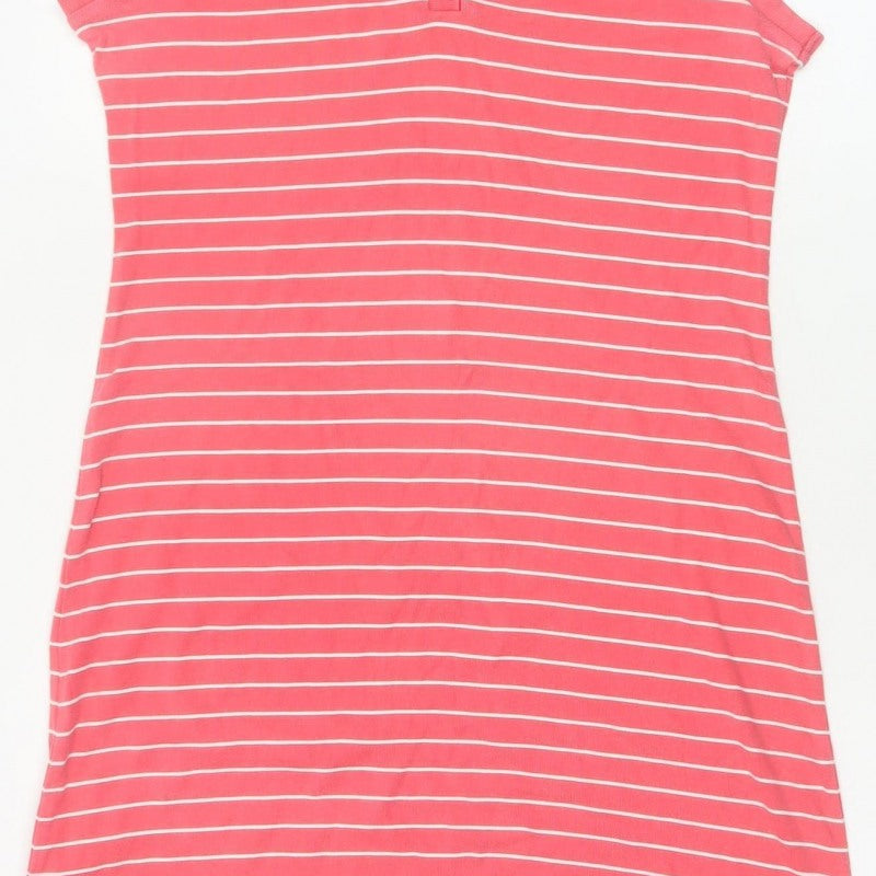 Marks & Spencer Women Pink Stripe Sleeveless Collared Shift Dress UK 14
