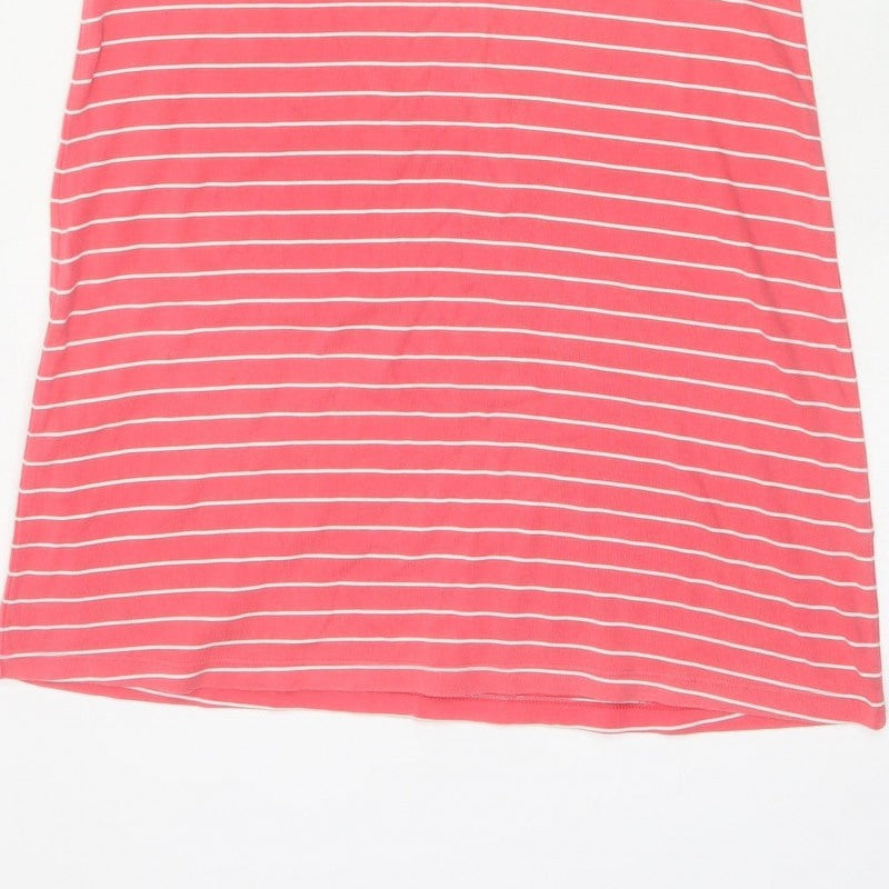 Marks & Spencer Women Pink Stripe Sleeveless Collared Shift Dress UK 14