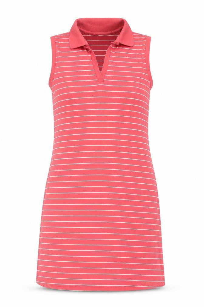 Marks & Spencer Women Pink Stripe Sleeveless Collared Shift Dress UK 14