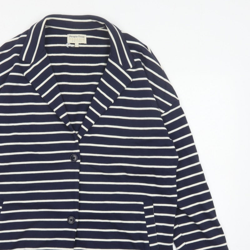 People Tree Women's Blue White Stripe L Organic Cotton Blazer Jacket