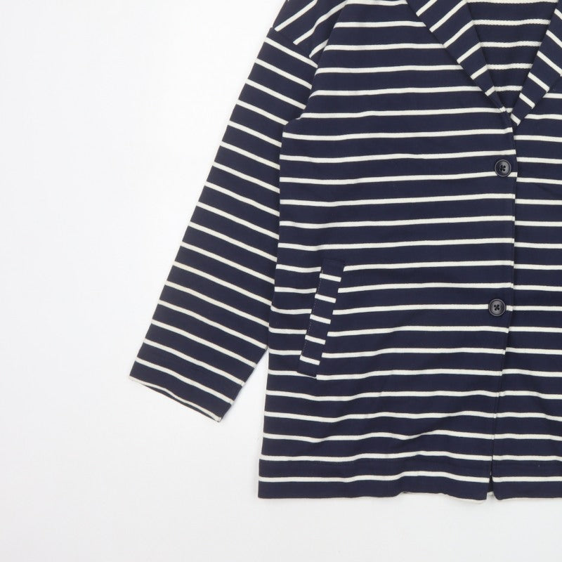 People Tree Women's Blue White Stripe L Organic Cotton Blazer Jacket