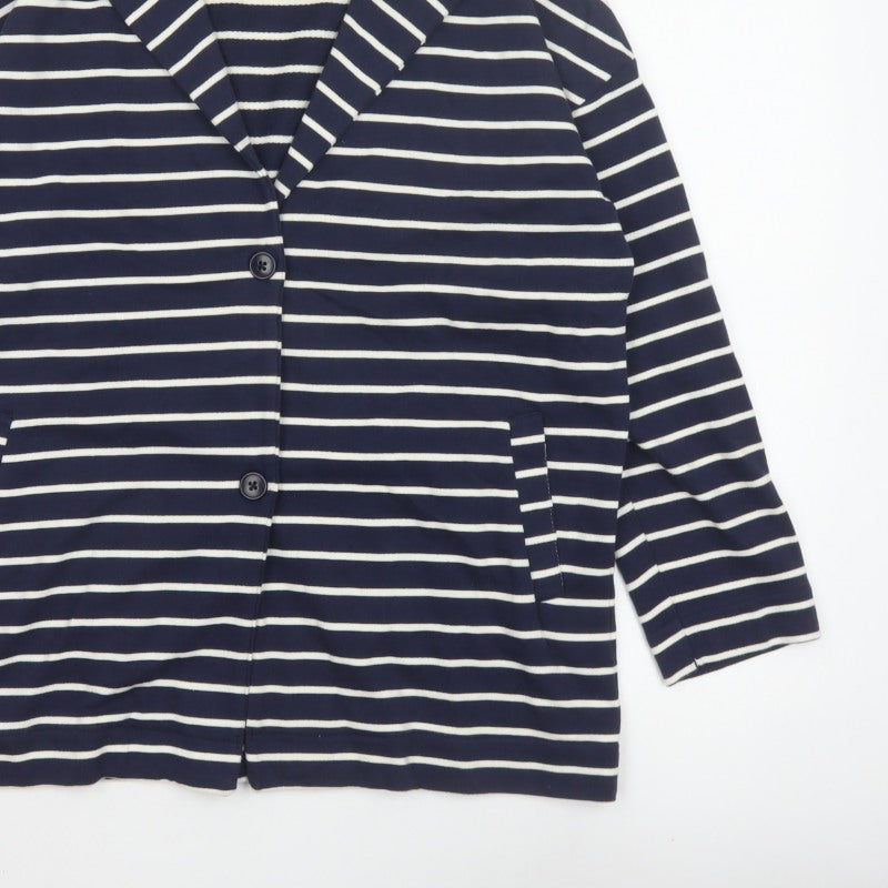 People Tree Women's Blue White Stripe L Organic Cotton Blazer Jacket