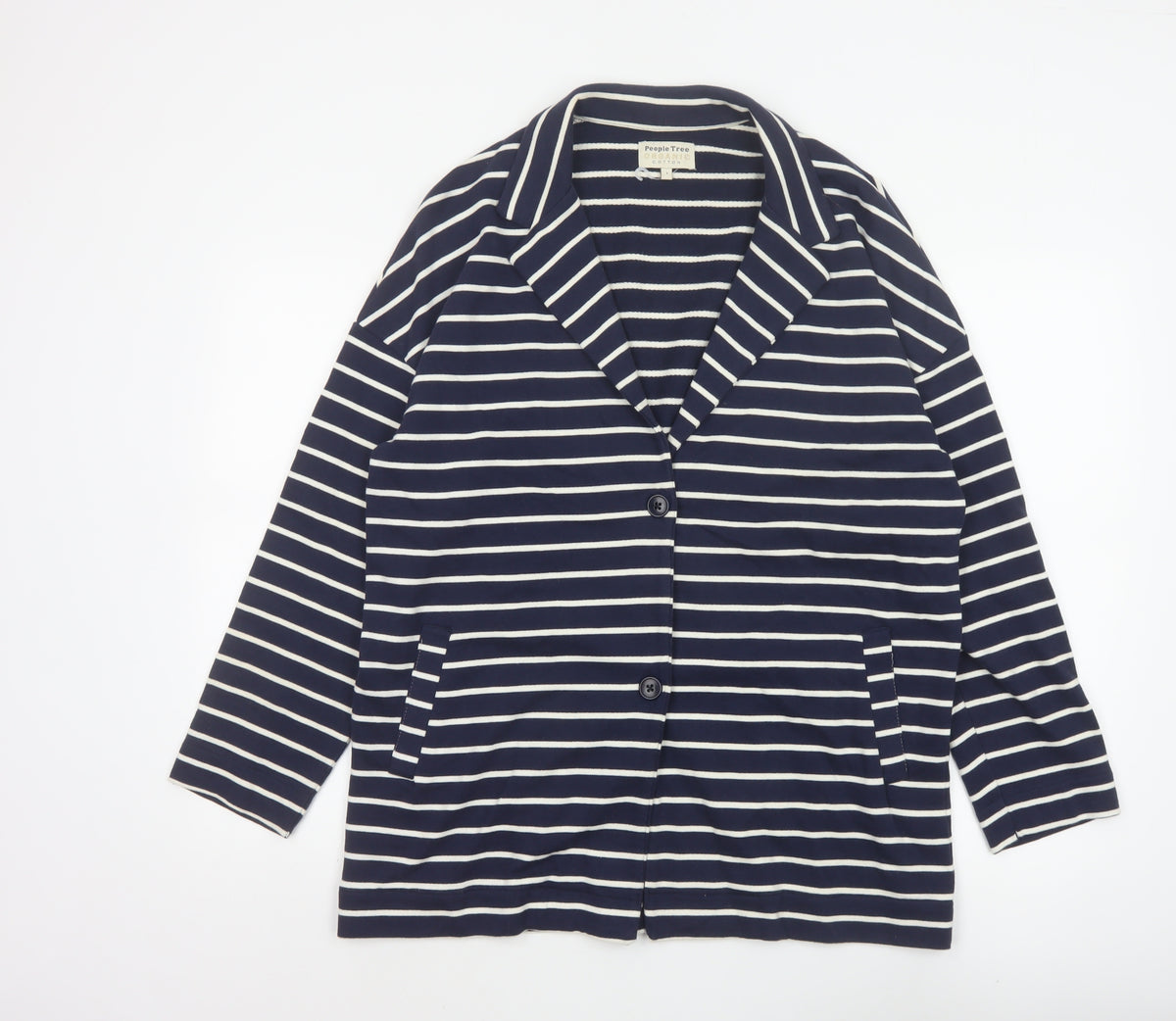 People Tree Women's Blue White Stripe L Organic Cotton Blazer Jacket