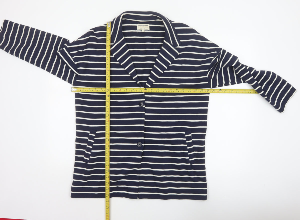 People Tree Women's Blue White Stripe L Organic Cotton Blazer Jacket