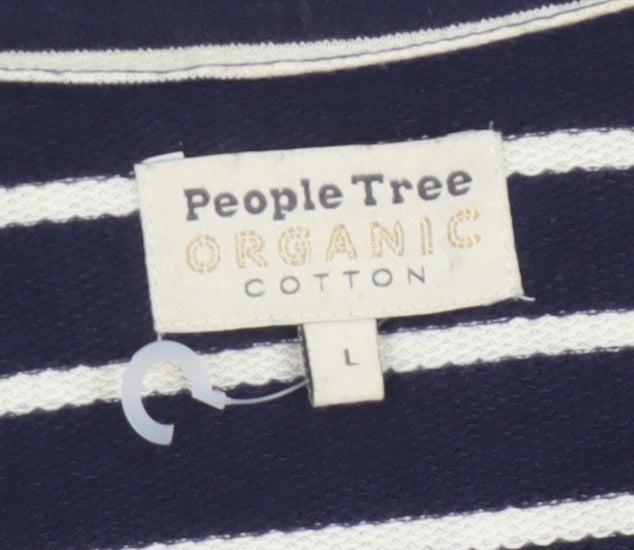 People Tree Women's Blue White Stripe L Organic Cotton Blazer Jacket