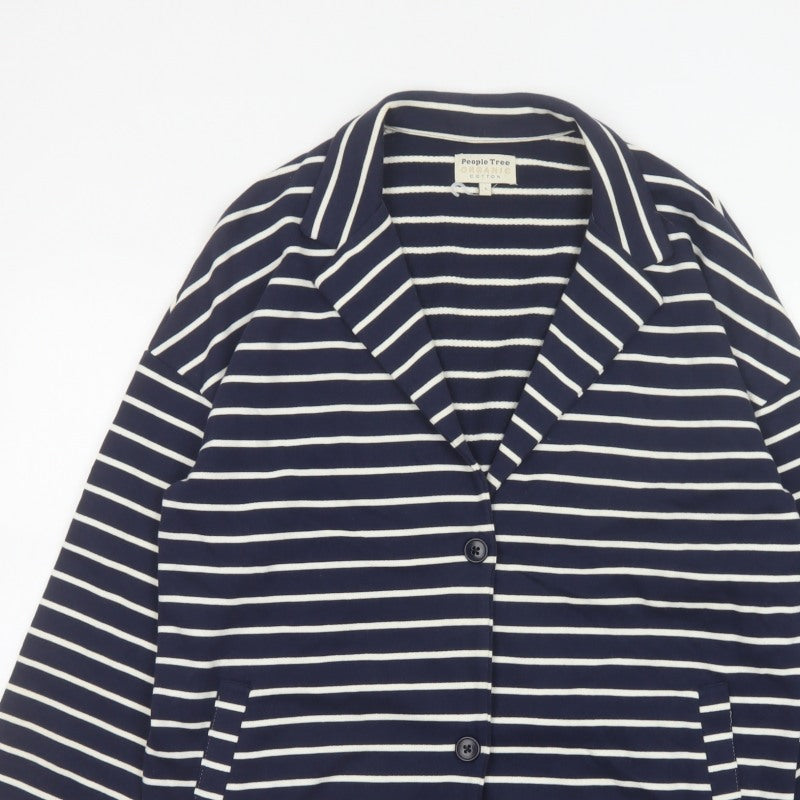 People Tree Women's Blue White Stripe L Organic Cotton Blazer Jacket
