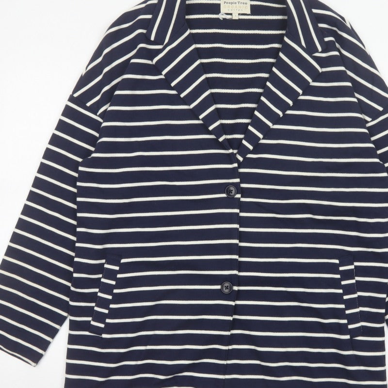 People Tree Women's Blue White Stripe L Organic Cotton Blazer Jacket