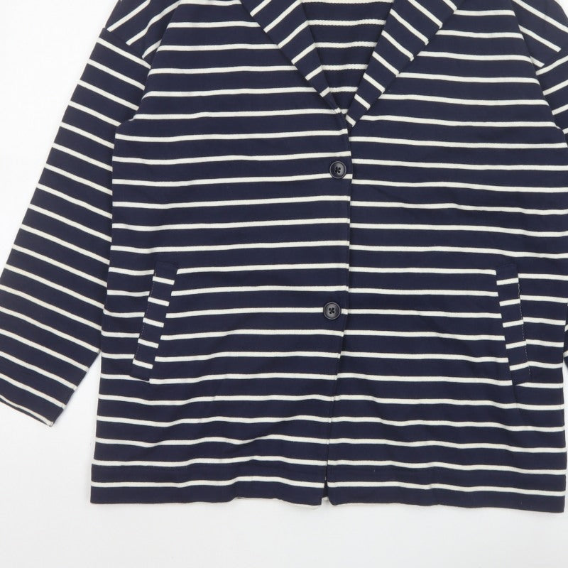 People Tree Women's Blue White Stripe L Organic Cotton Blazer Jacket
