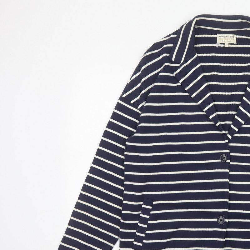 People Tree Women's Blue White Stripe L Organic Cotton Blazer Jacket