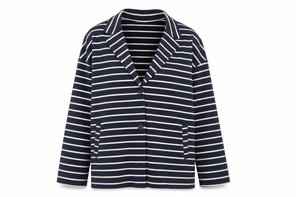 People Tree Women's Blue White Stripe L Organic Cotton Blazer Jacket