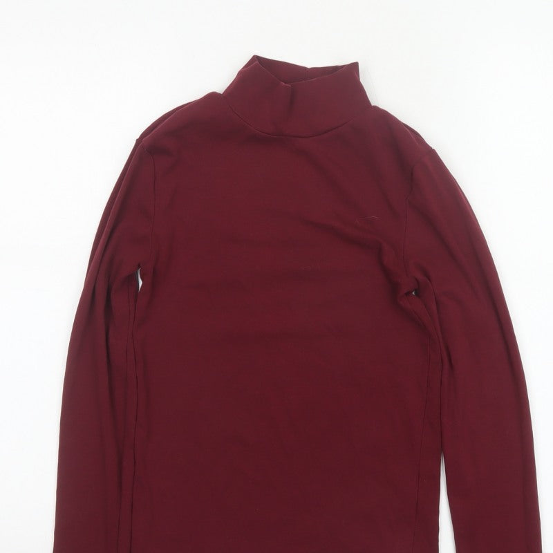 Stradivarius Women Red S Basic Stretch Roll Neck Long Sleeve Jersey Top